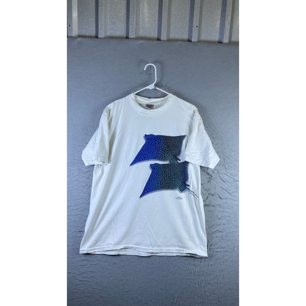Oneita Power-T Stingray Graphic Shirt Mens XL White Excellent Vintage 90s 1990